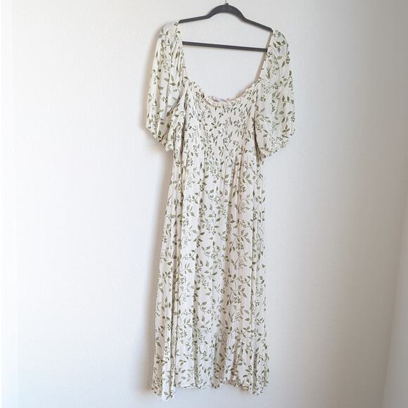 Reformation Meadow White Floral Print High Slit Smocked Midi Dress , size 3X - Picture 3 of 10